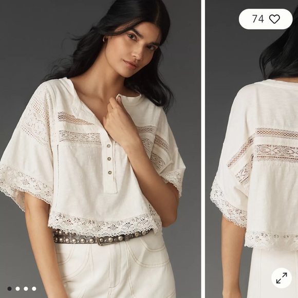 Anthropologie Tops - Anthro Pilcro Cotton Lace Trim Crop Top